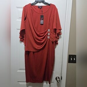 Elegant Rust Midi Dress with Draped Detail